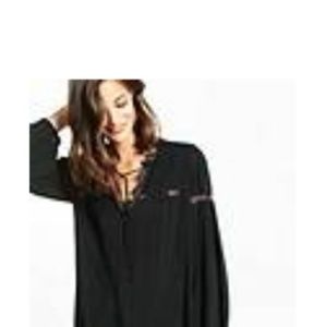 Express Black lace inset tie scoop neck top! 🖤